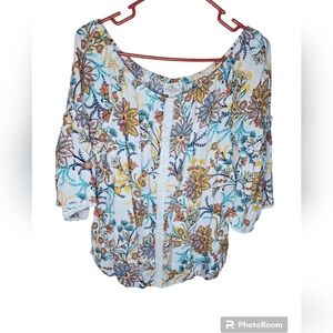 St John's Bay women's white floral scoop neck 3/4 sleeves top size L
